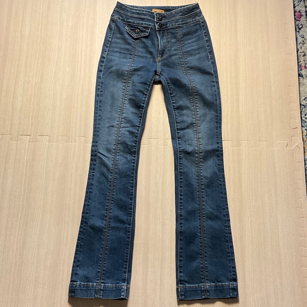 DRIFTWOOD Blue Denim Jeans with Brown Accents